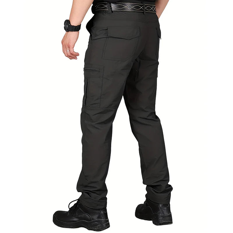 Cargo Pants With Large Zip And Flap Pockets Part Elastic Waist