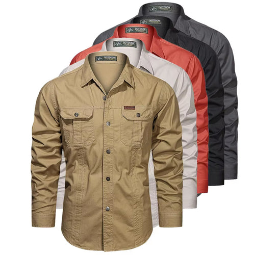 Cargo Shirt Long-Sleeve Cotton Rancher-Style Plus Sizes