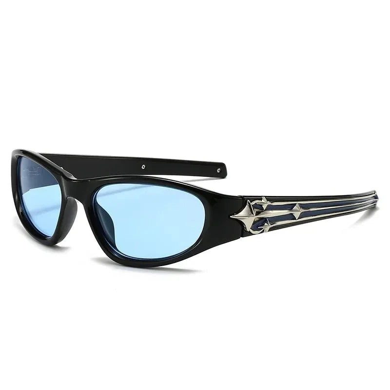 Cat Eye Sunglasses | Silver Star Temple Rivets Punk Hip Hop Shades