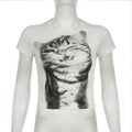 Vintage Wild Cat Pixel Print Crop Top T-shirt Women's