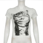 Vintage Wild Cat Pixel Print Crop Top T-shirt Women's