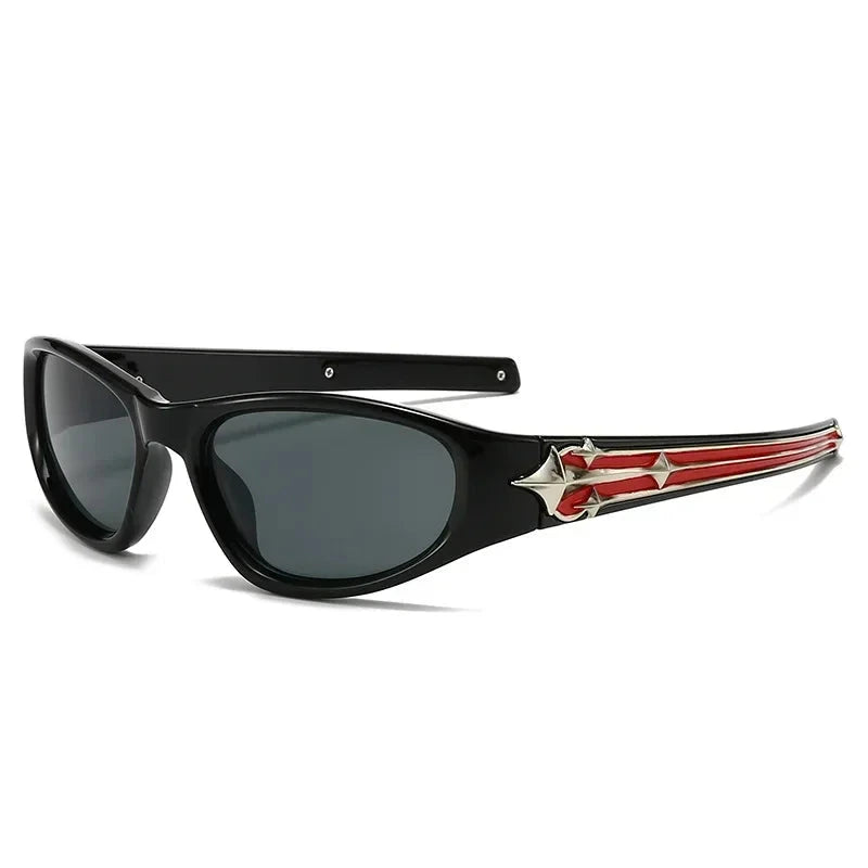 Cat Eye Sunglasses | Silver Star Temple Rivets Punk Hip Hop Shades