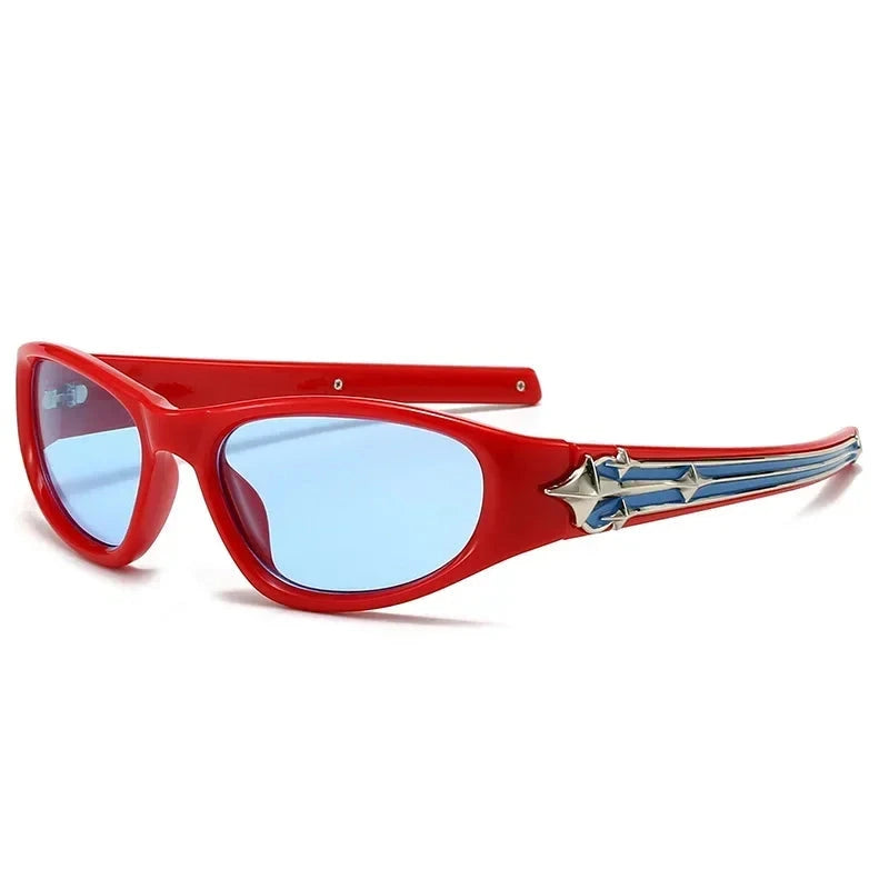Cat Eye Sunglasses | Silver Star Temple Rivets Punk Hip Hop Shades
