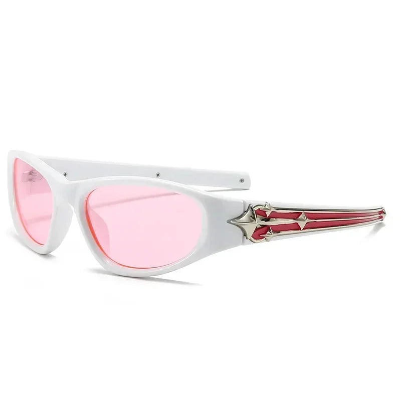 Cat Eye Sunglasses | Silver Star Temple Rivets Punk Hip Hop Shades