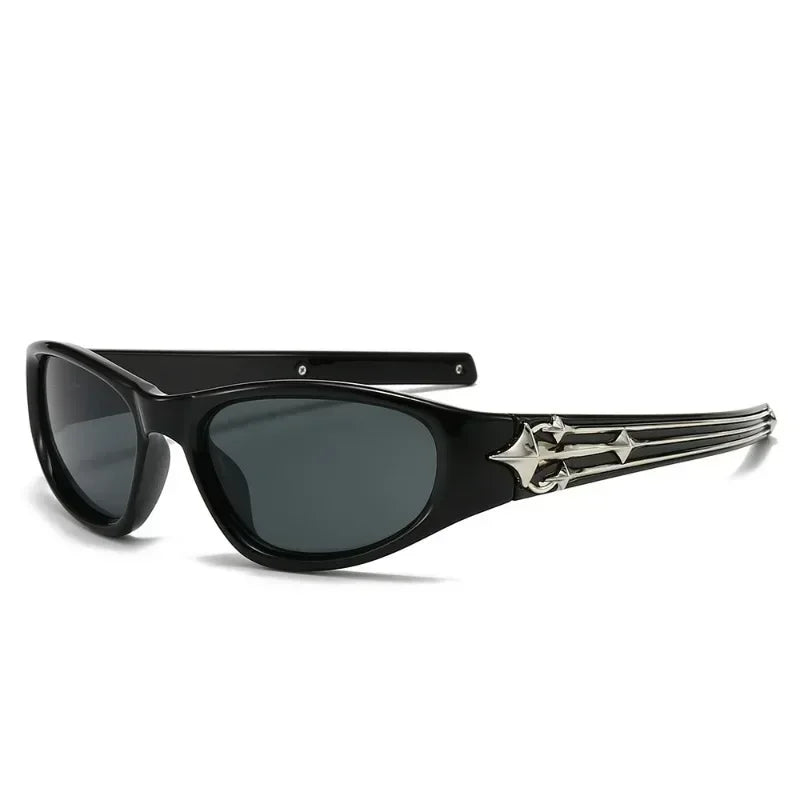 Cat Eye Sunglasses | Silver Star Temple Rivets Punk Hip Hop Shades