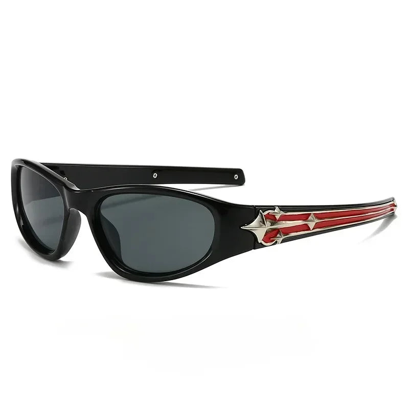 Cat Eye Sunglasses | Silver Star Temple Rivets Punk Hip Hop Shades