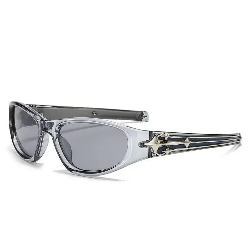 Cat Eye Sunglasses | Silver Star Temple Rivets Punk Hip Hop Shades