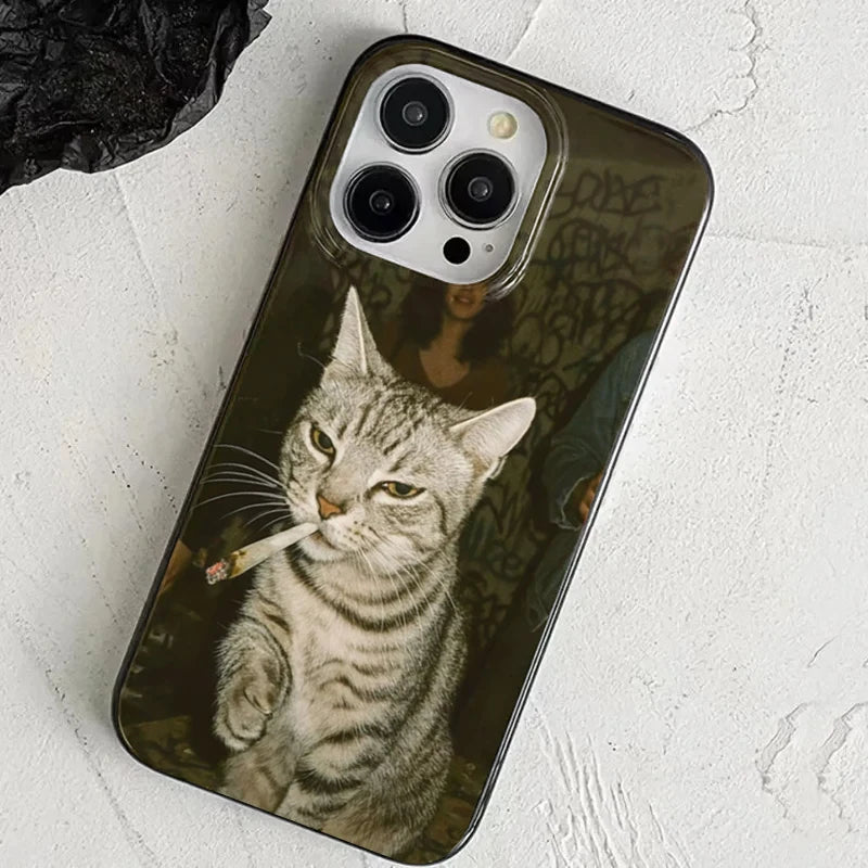 Smoking Cat Funny Phone Case For iPhone Soft Mobile Cover