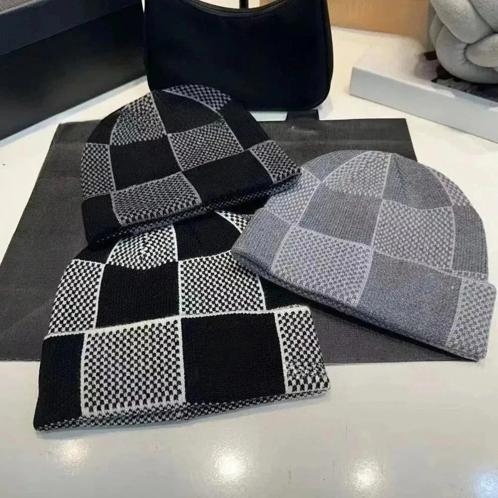 Beanie Chequered Knit Cuff