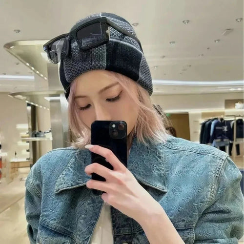 Beanie Chequered Knit Cuff