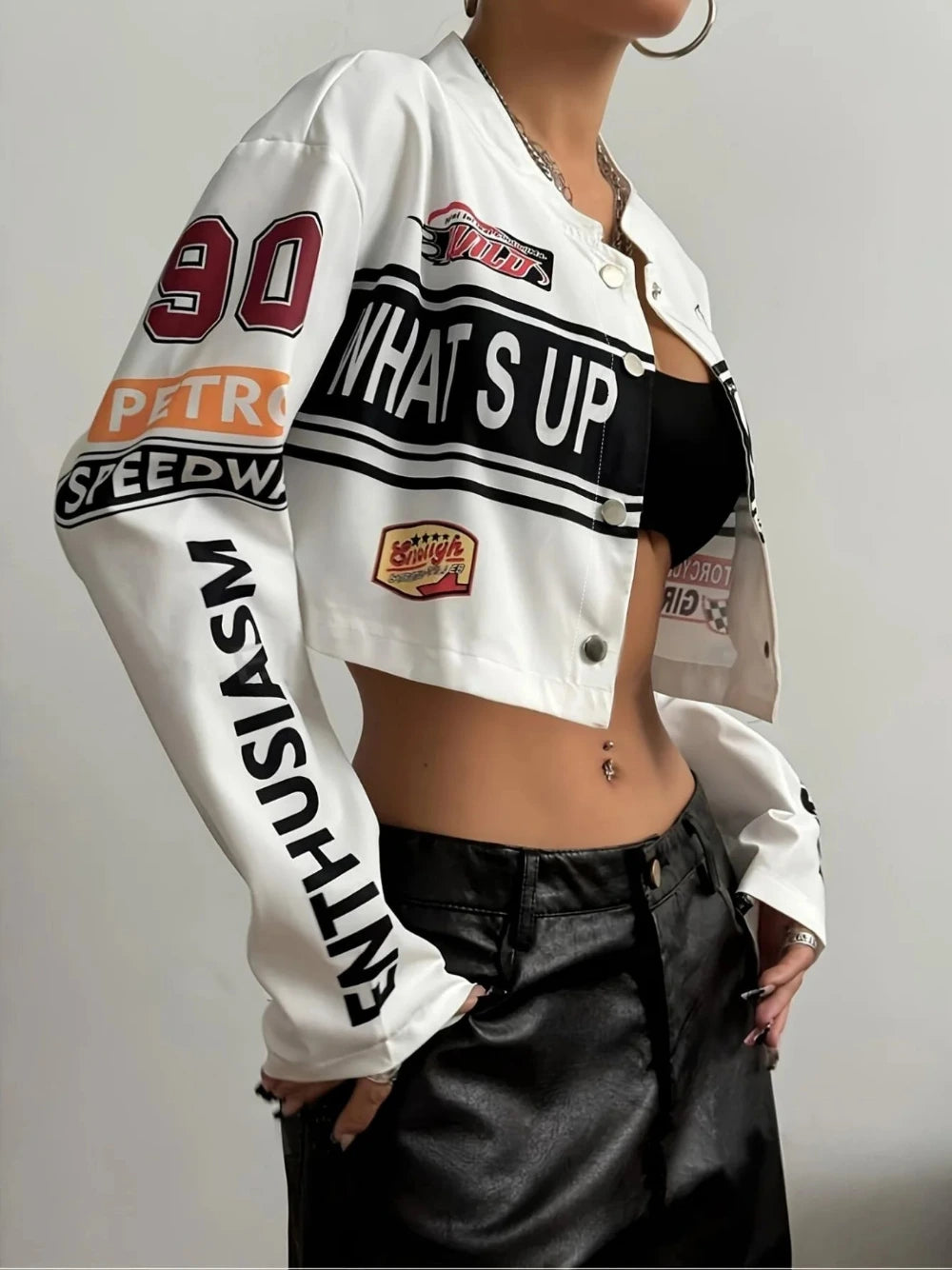 Chill Out Women Crop Top Baseball Style Jacket trendy clubbing festival rave outfit