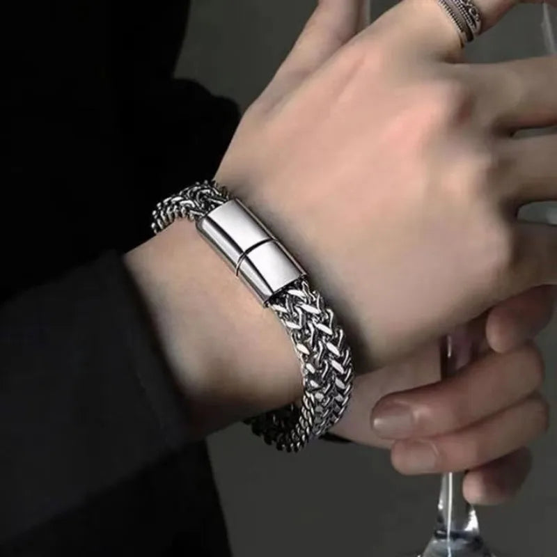 Chunky 10mm Stainless Steel Bracelet With Hidden Lock 19 / 21 / 23cm