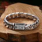 Chunky Men's Bracelet Sterling Silver Vine Garland Cuban Style