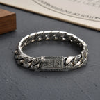 Chunky Men's Bracelet Sterling Silver Vine Garland Cuban Style