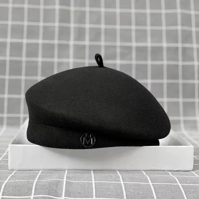Classic Women's Beret Wool Felt Cap Hat | M Monogram