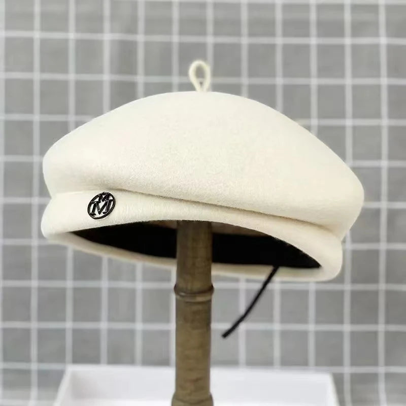 Classic Women's Beret Wool Felt Cap Hat | M Monogram