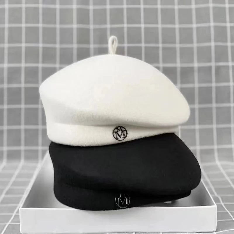 Classic Women's Beret Wool Felt Cap Hat | M Monogram