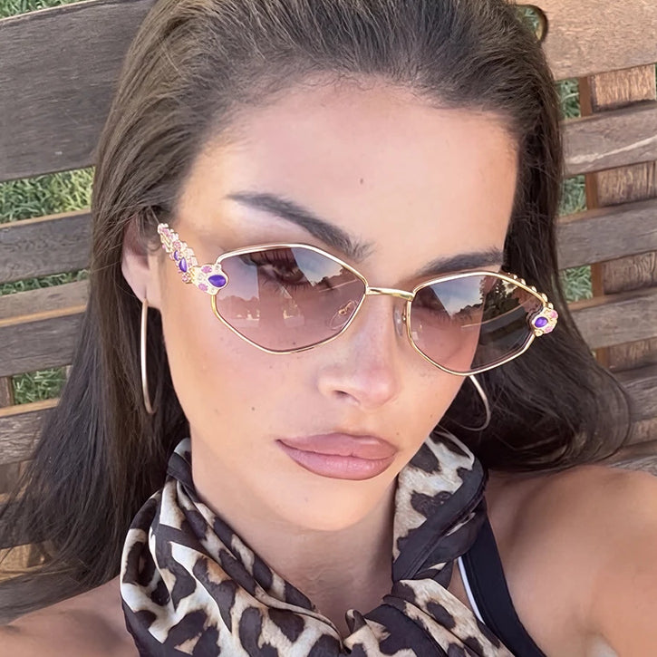 Classy Hexagon Rhinestone Sunglasses Punk Retro Style