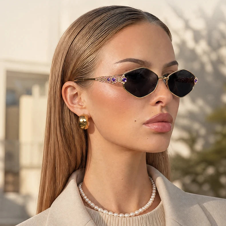 Classy Hexagon Rhinestone Sunglasses Punk Retro Style