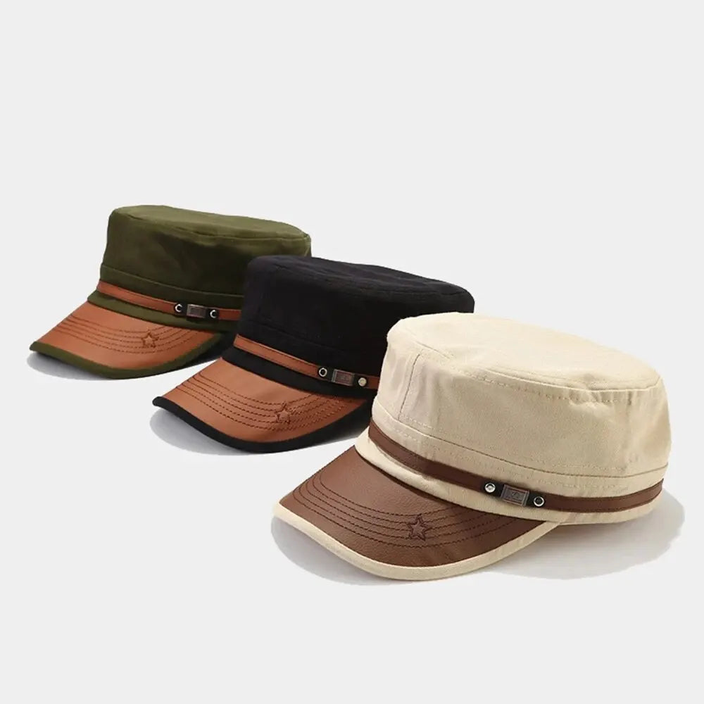 Embroidered Flat Cap Vintage Military Cadet Design – Unisex Adjustable