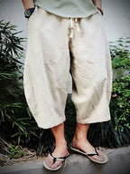 Cotton Linen Capri Long Shorts Japanese Wide Leg