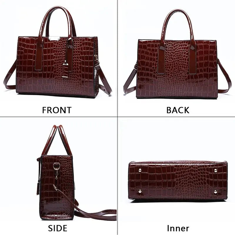Crocodile Print Tote Crossbody Handbag Office Work Travel Bag Large Capacity