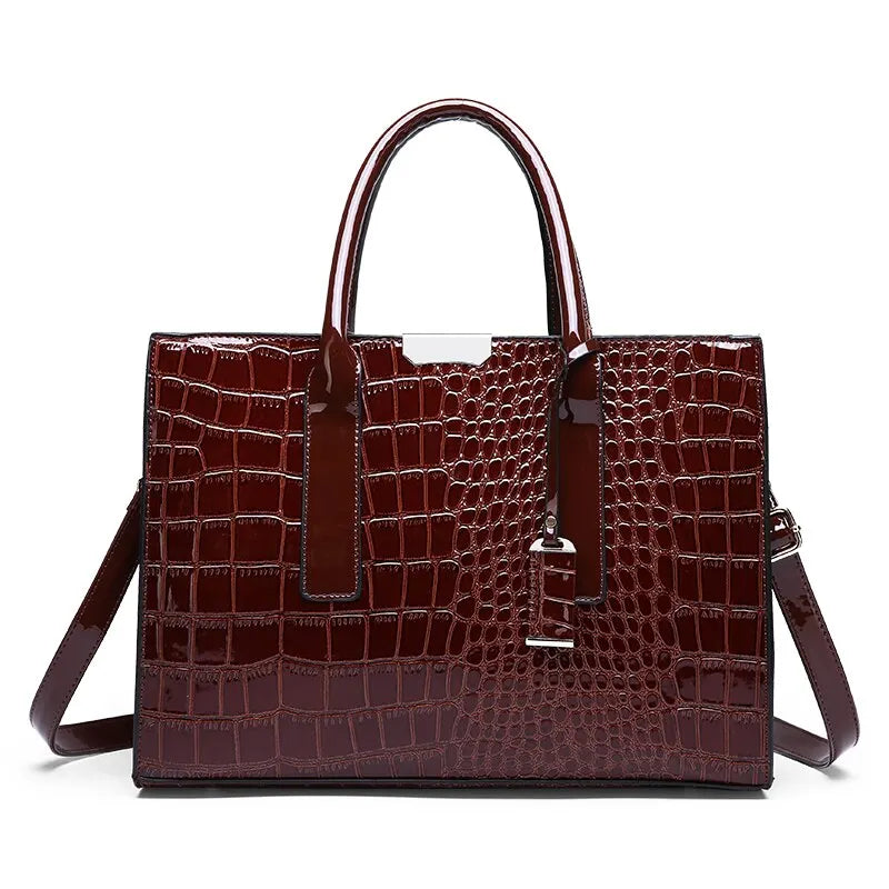 Crocodile Print Tote Crossbody Handbag Office Work Travel Bag Large Capacity