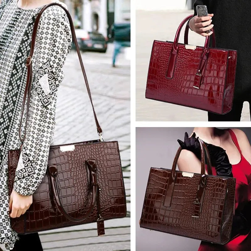 Crocodile Print Tote Crossbody Handbag Office Work Travel Bag Large Capacity