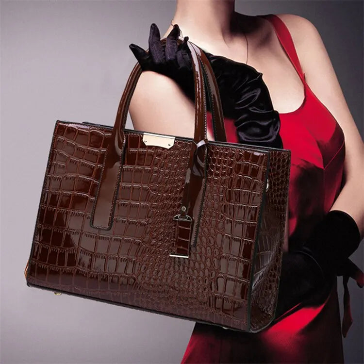 Crocodile Print Tote Crossbody Handbag Office Work Travel Bag Large Capacity