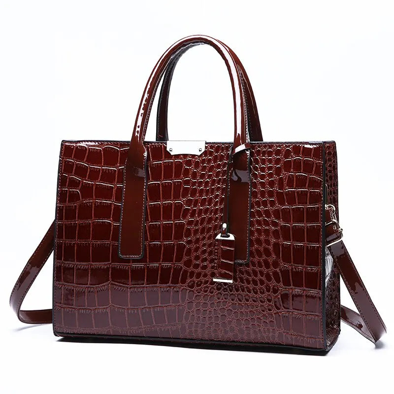 Crocodile Print Tote Crossbody Handbag Office Work Travel Bag Large Capacity