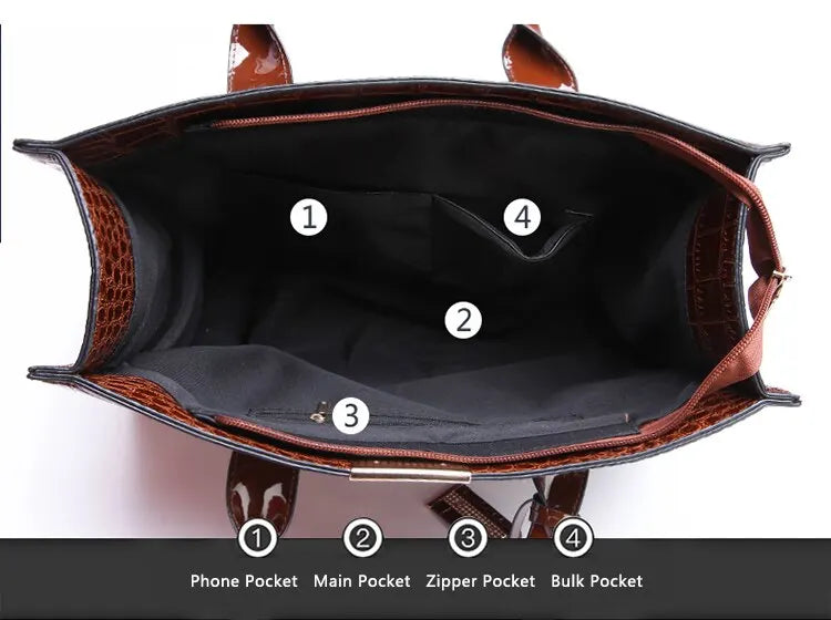 Crocodile Print Tote Crossbody Handbag Office Work Travel Bag Large Capacity