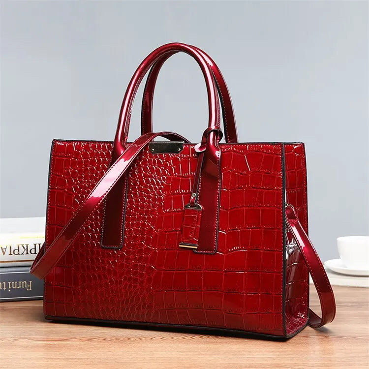 Crocodile Print Tote Crossbody Handbag Office Work Travel Bag Large Capacity