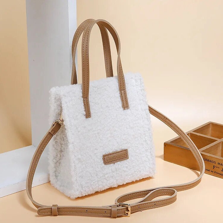 Tote Crossbody Handbag Plush Fluffy Faux-Fur-Wool Shoulder Bag Purse