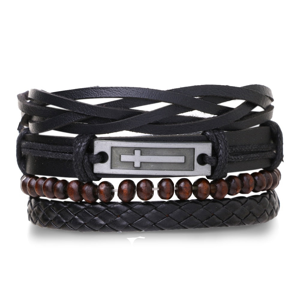 Stacked Bracelet Bangle Chunky Leather