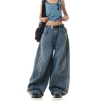 Vintage Denim Barrel Leg Striped Baggy Curve Jeans
