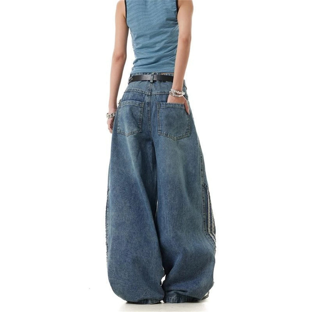 Vintage Denim Barrel Leg Striped Baggy Curve Jeans
