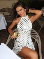 Halter Neck Polka Dot Sleeveless Dress Women's