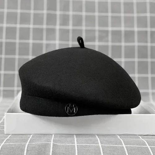 Classic Women's Beret Wool Felt Cap Hat | M Monogram