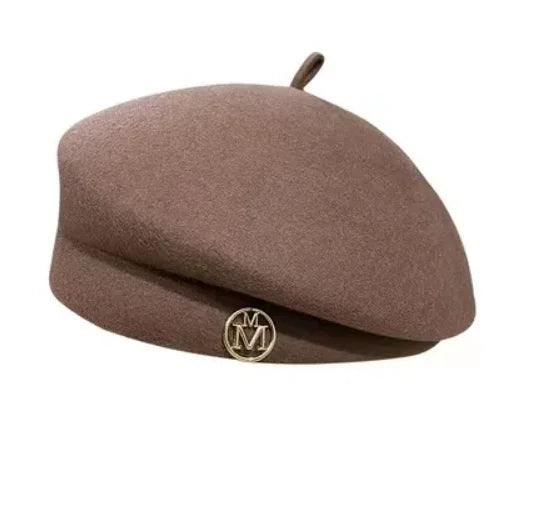 Classic Women's Beret Wool Felt Cap Hat | M Monogram