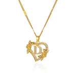 Initials Gold Necklace Zircon Flower Love Heart