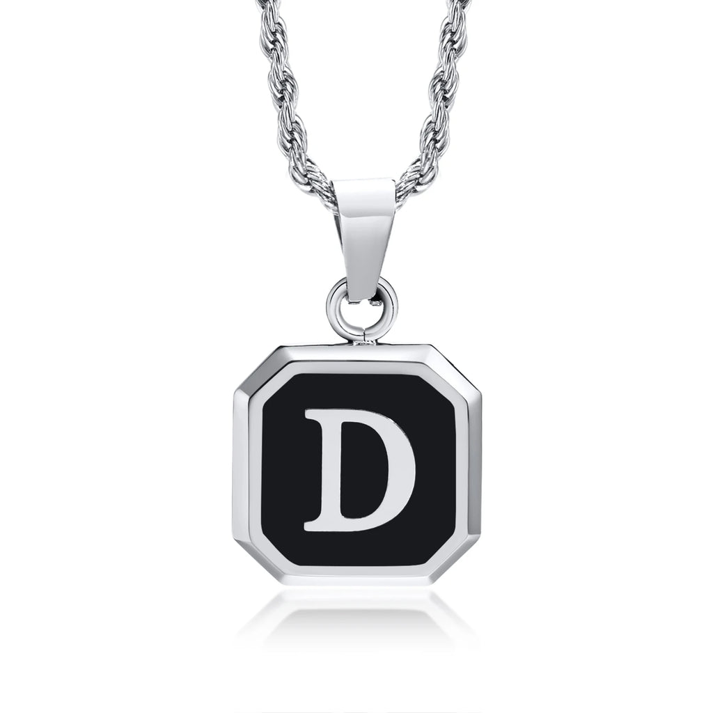 Name Initial Personalised Necklace A-Z Square Stainless Steel Pendant