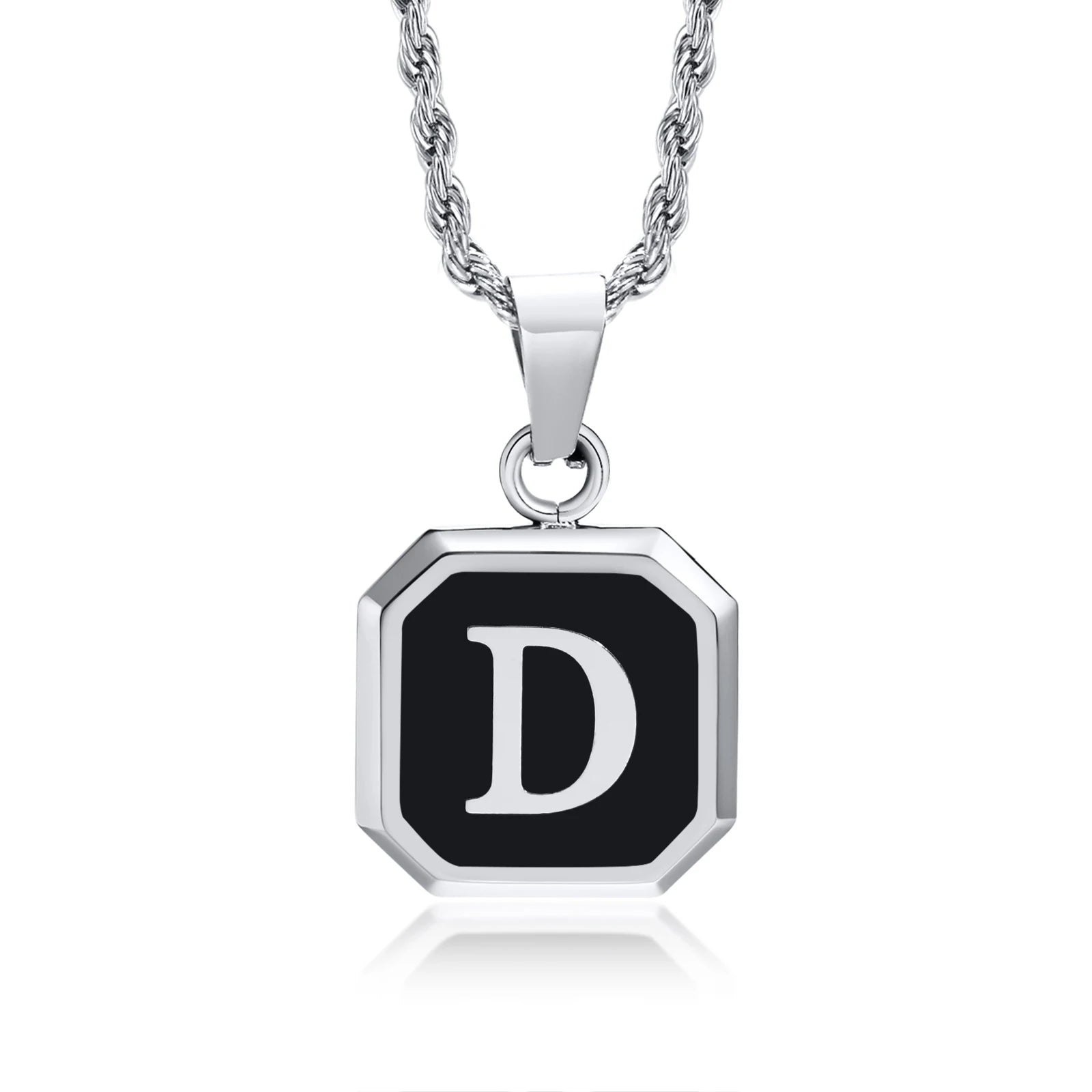Name Initial Personalised Necklace A-Z Square Stainless Steel Pendant