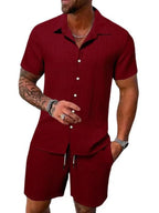 Men Casual Short Sleeve Shirt & Shorts 2pcs Combo Set Summer