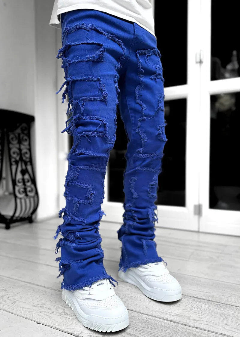 Distressed Denim Jeans Heavy Frayed Ripped Street Style