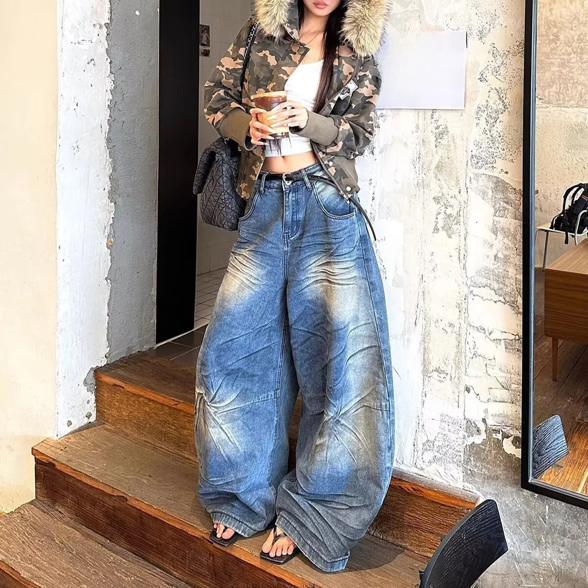 Defender Baggy Jeans Knife Design High Waist Ultra Stretch