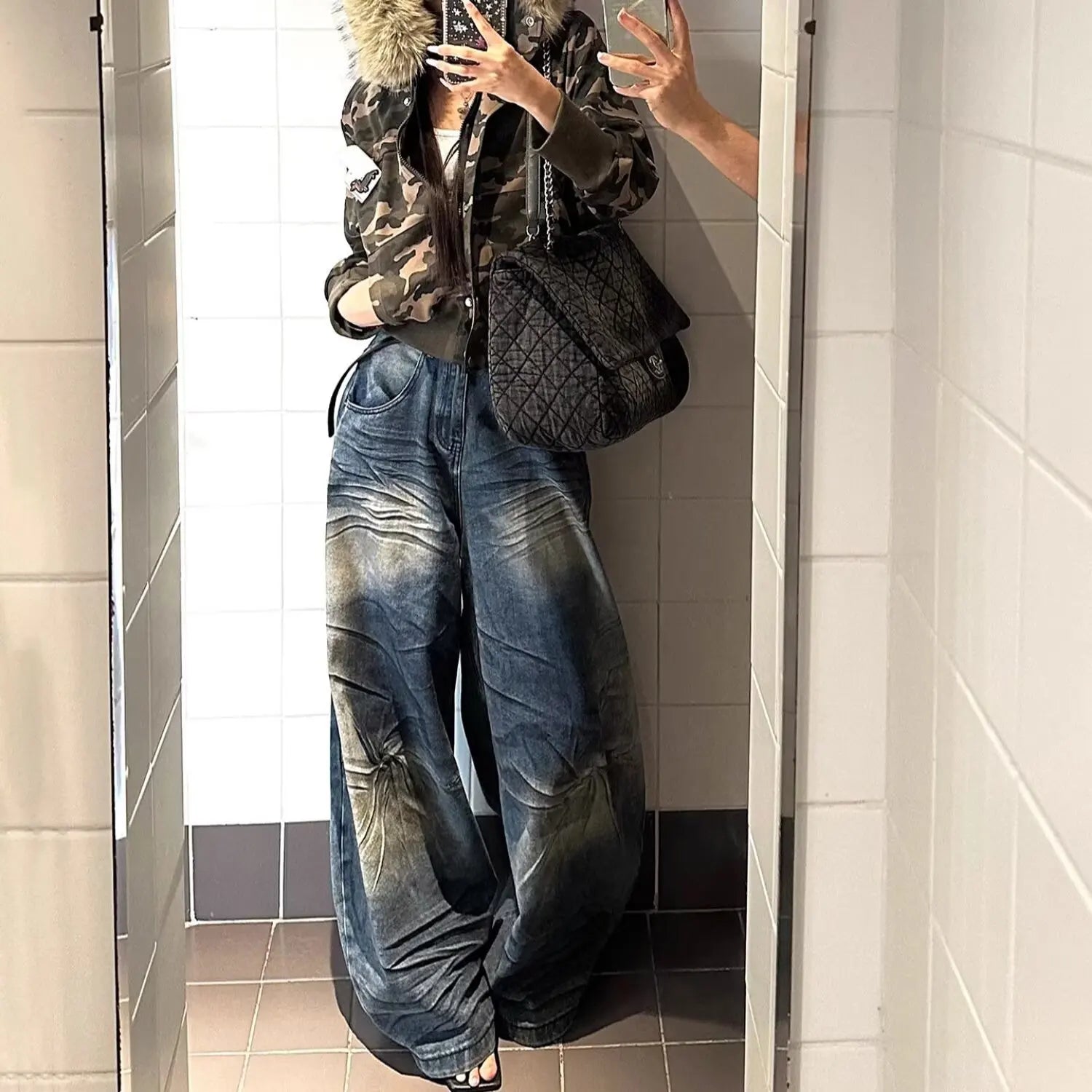 Defender Baggy Jeans Knife Design High Waist Ultra Stretch