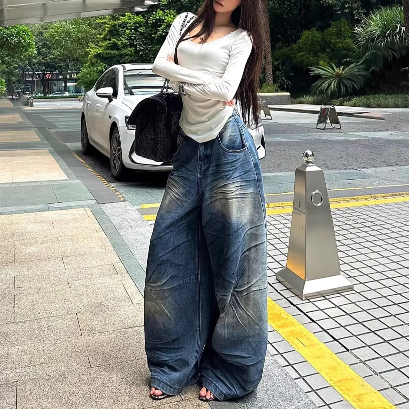 Defender Baggy Jeans Knife Design High Waist Ultra Stretch