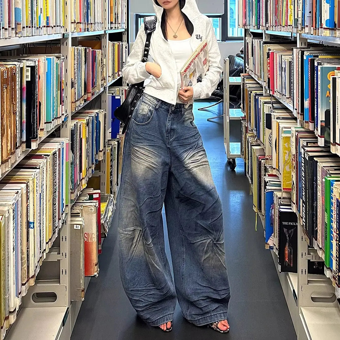 Defender Baggy Jeans Knife Design High Waist Ultra Stretch