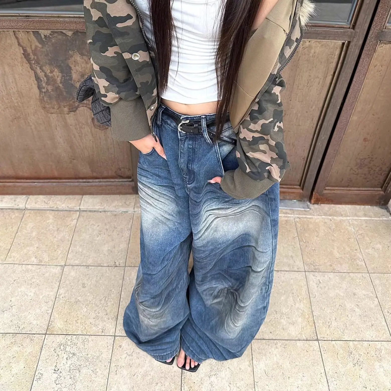 Defender Baggy Jeans Knife Design High Waist Ultra Stretch