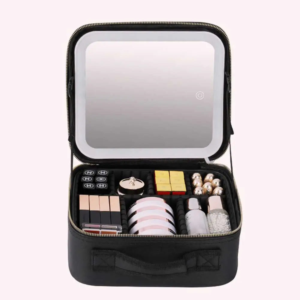 Deluxe Travel Makeup Bag Portable Cosmetics Beauty Case with LED Mirror
